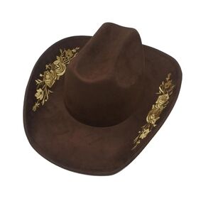Womens Brown Embroidered Cowboy Hat
